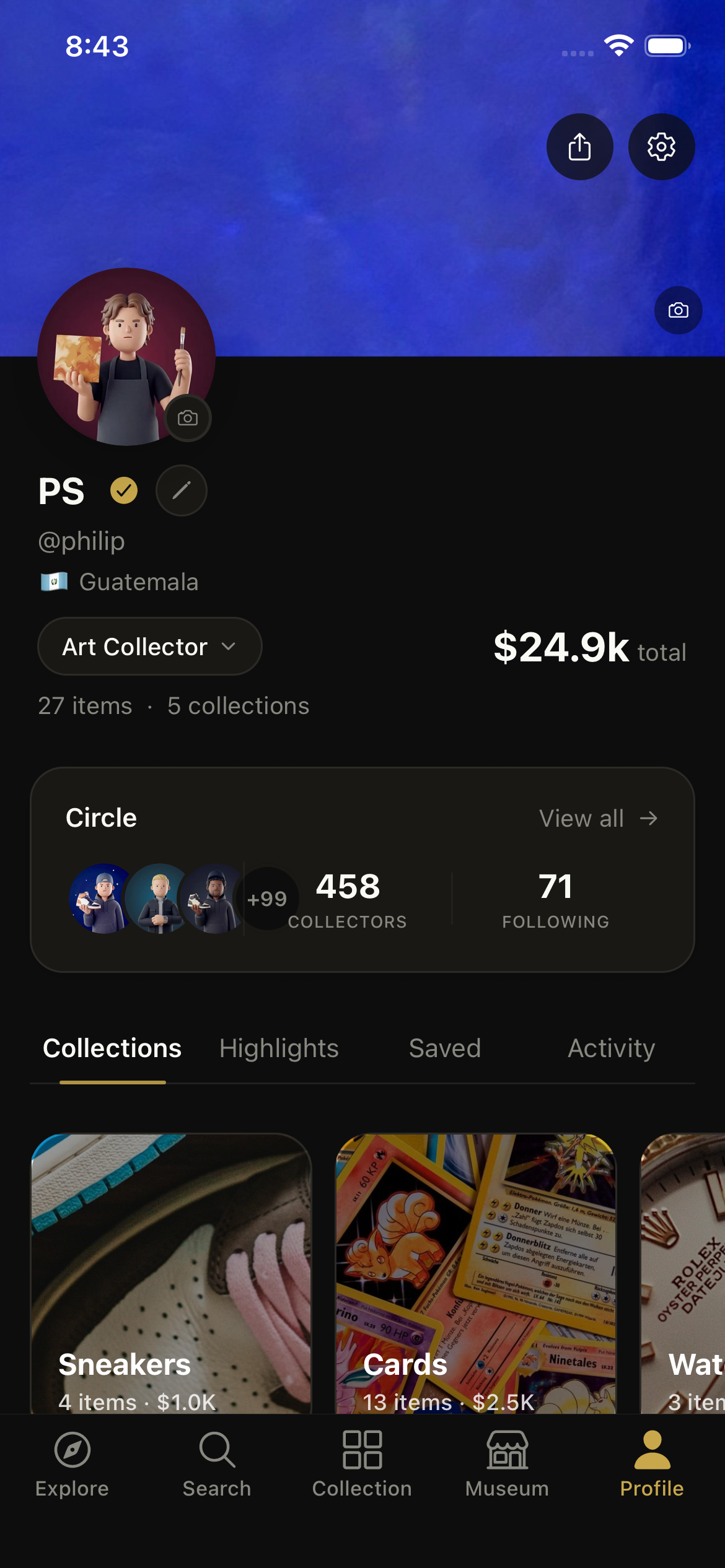 Colvesta profile screen