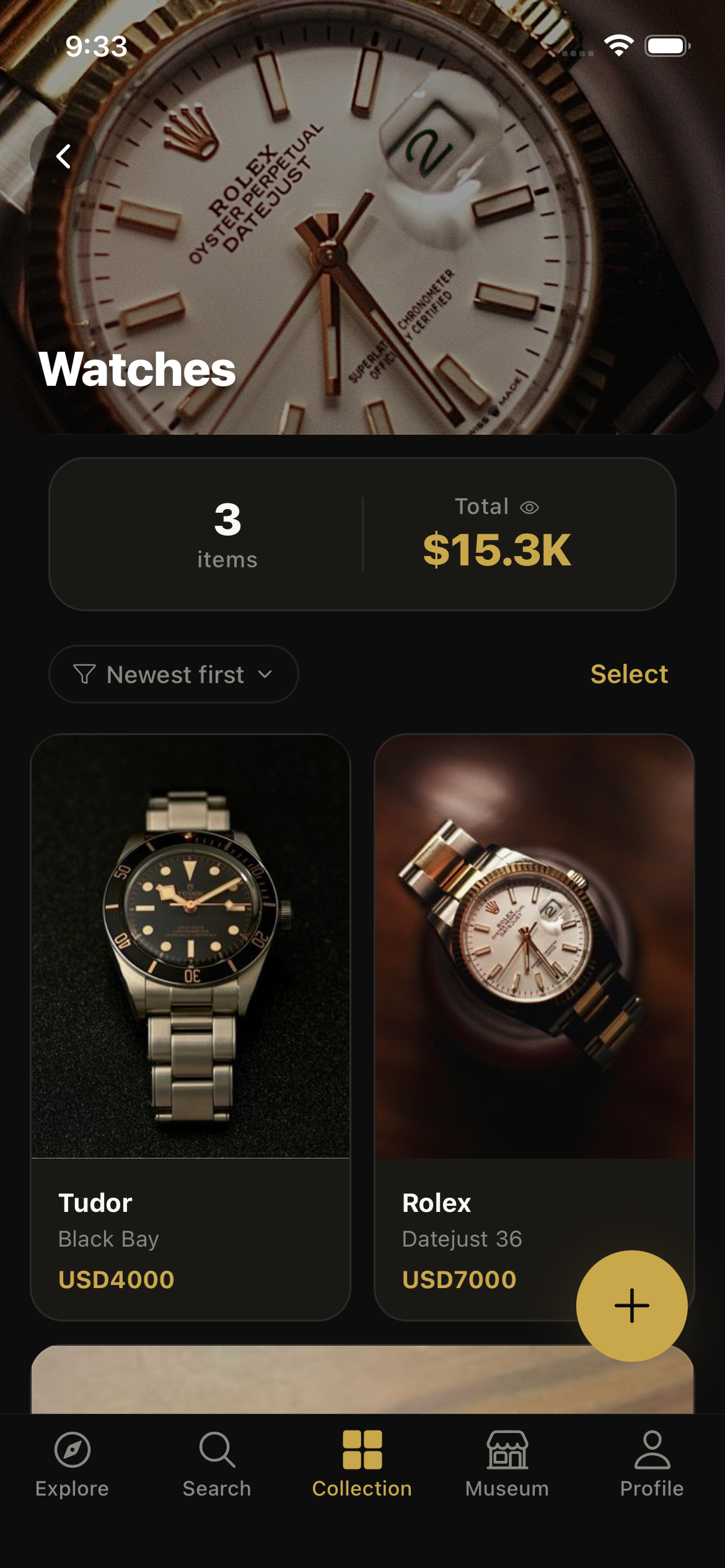 Colvesta watches collection screen